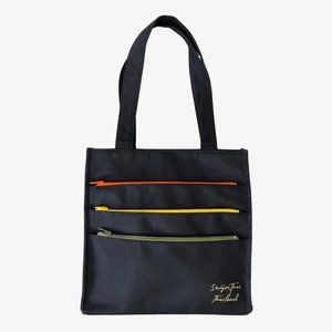 Small Black Snap Top Tote Bag with Zipper Design